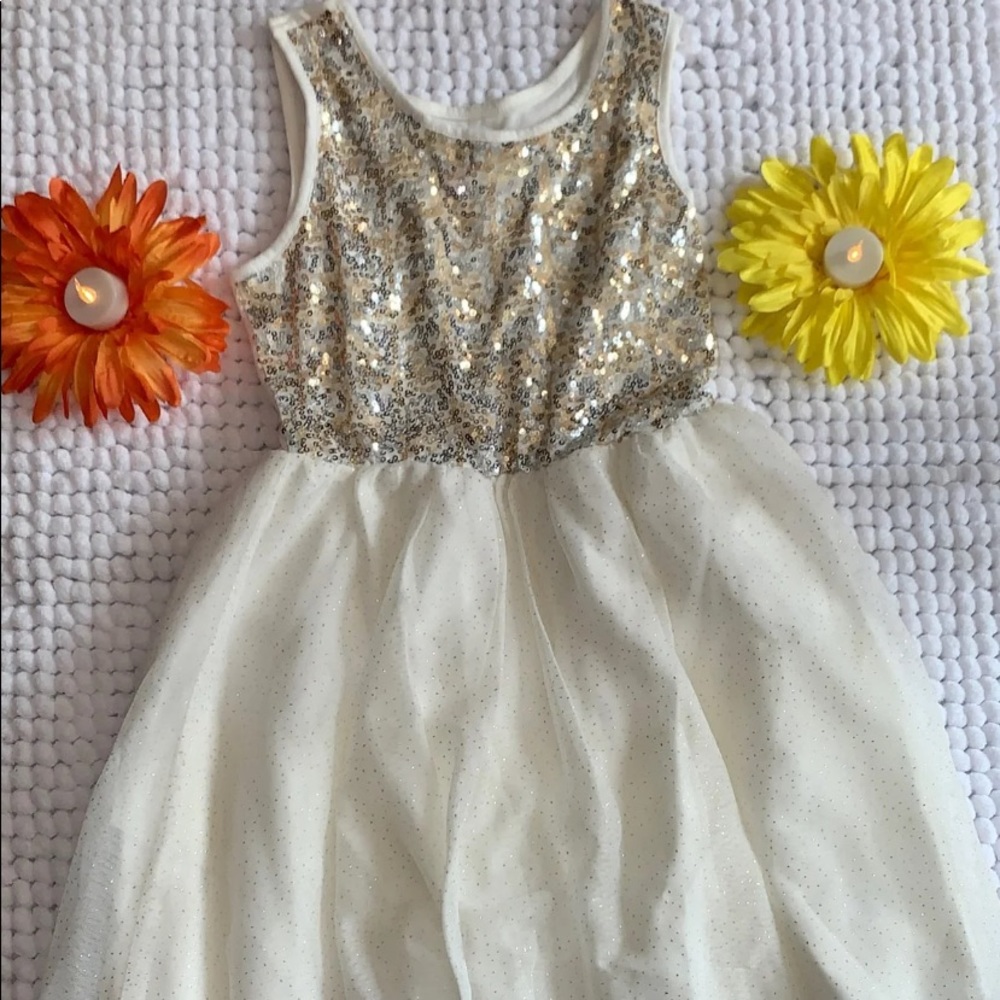 Gold sequence & off white tutu dress